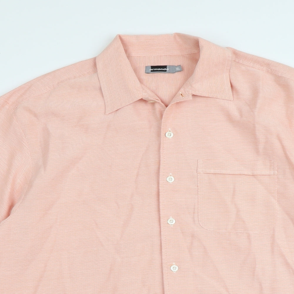 Armando Mens Orange Cotton Button-Up Size XL Collared Button