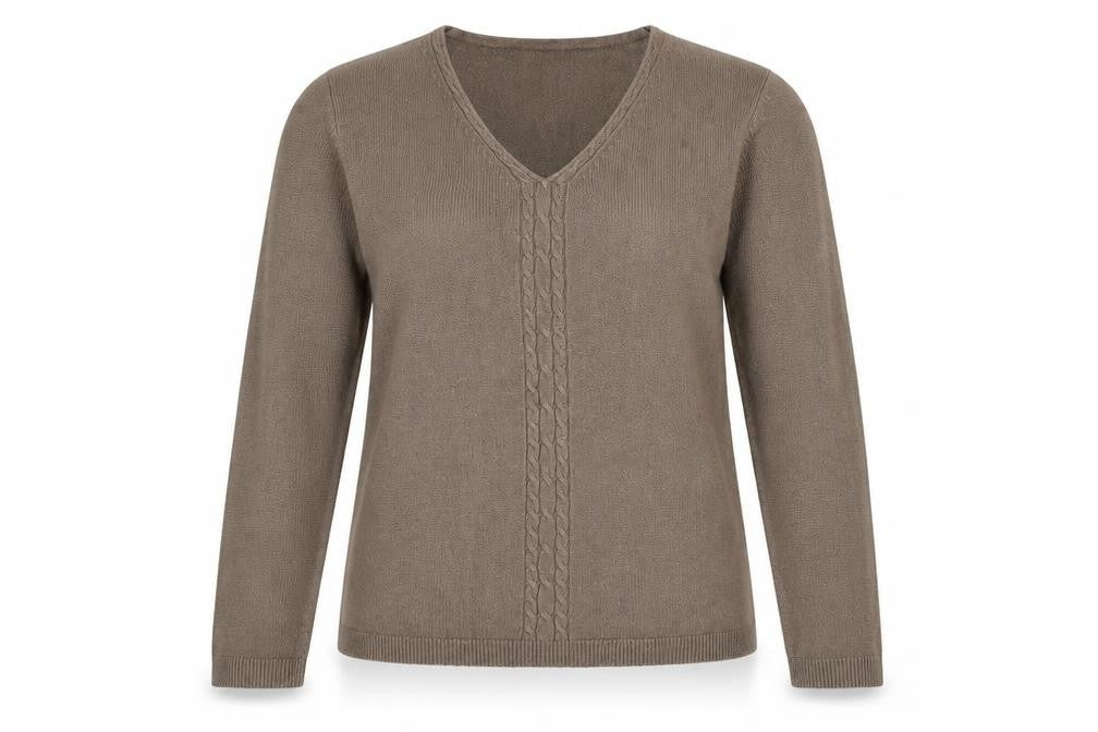 Debbie Morgan Womens Brown V-Neck Acrylic Pullover Jumper Size L