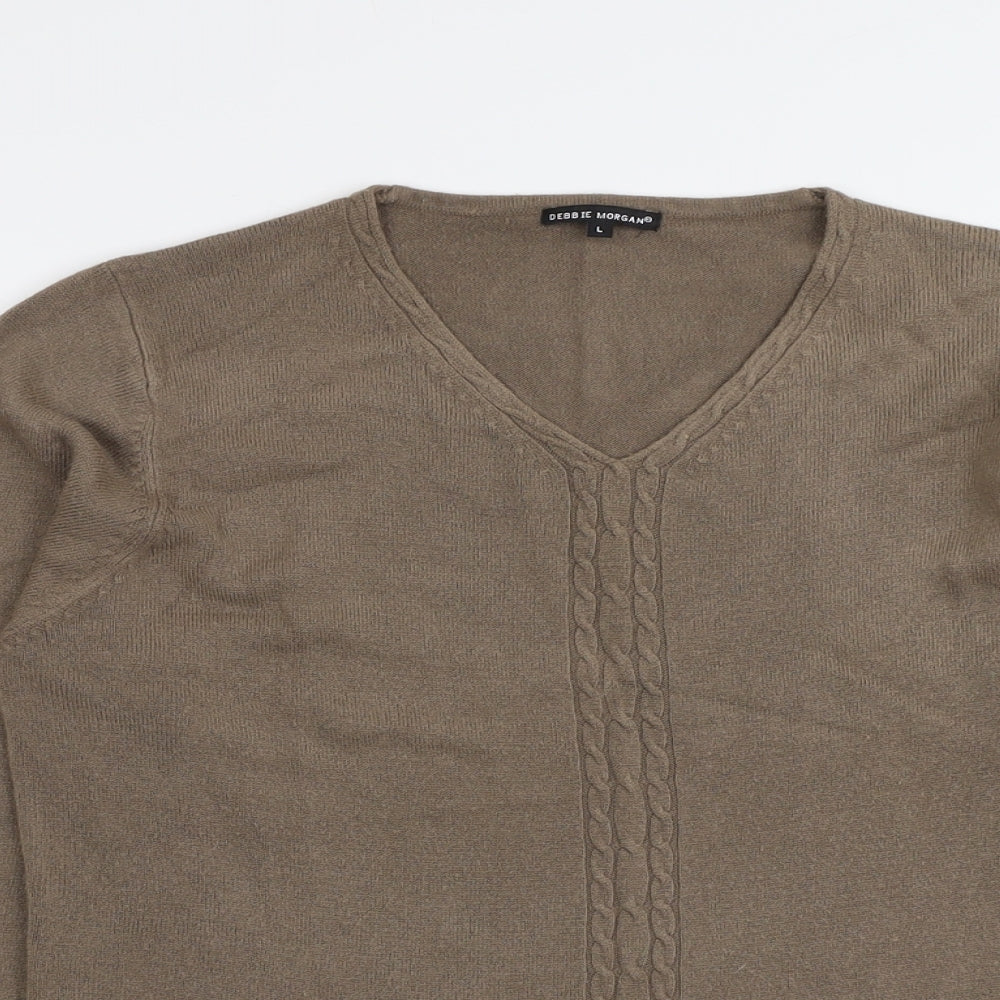 Debie Morgan Womens Brown V-Neck Acrylic Pullover Jumper Size L