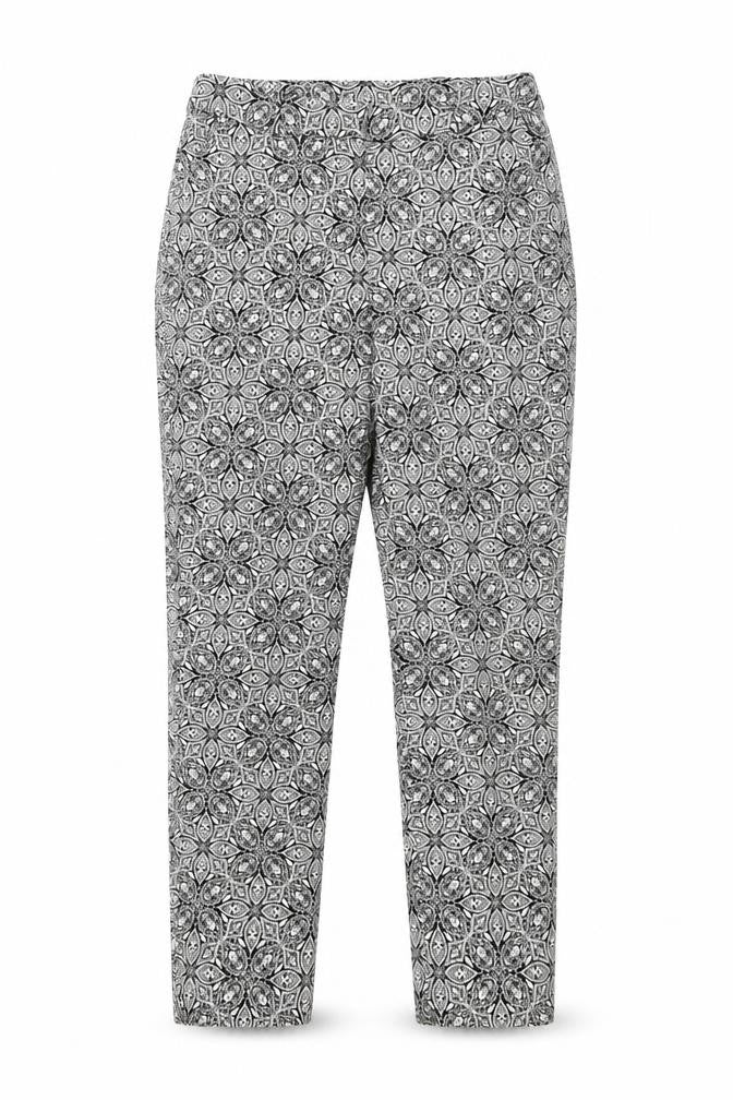 BHS Womens Black Geometric Cotton Trousers Size 10 L28 in Regular Button
