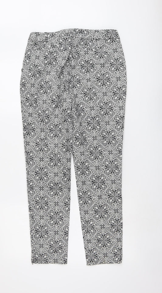 BHS Womens Black Geometric Cotton Trousers Size 10 L28 in Regular Button