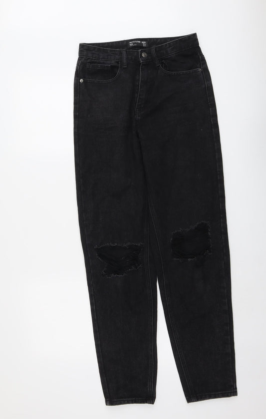 PRETTYLITTLETHING Womens Black Cotton Straight Jeans Size 6 L30 in Regular Button