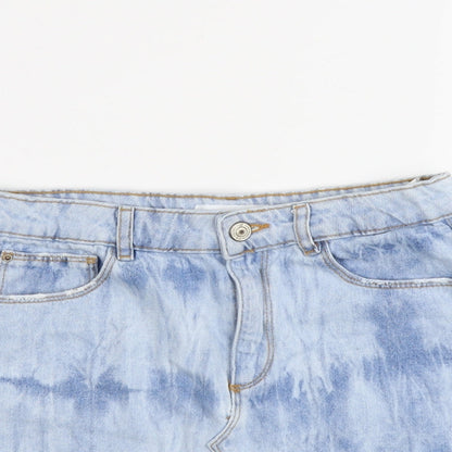 Zara Girls Blue Tie Dye Cotton Mini Skirt Size 11-12 Years Regular Button