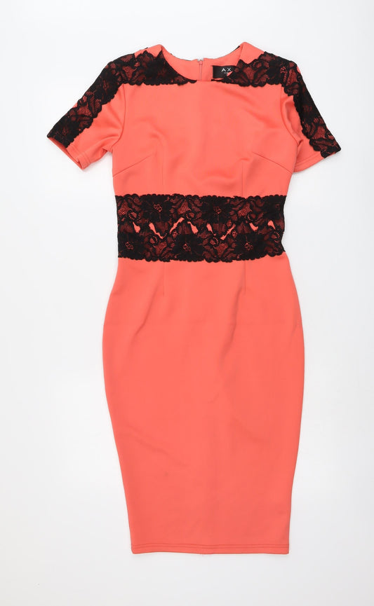 AX Paris Womens Orange Polyester Bodycon Size 10 Round Neck Zip