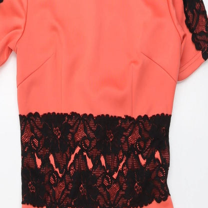 AX Paris Womens Orange Polyester Bodycon Size 10 Round Neck Zip