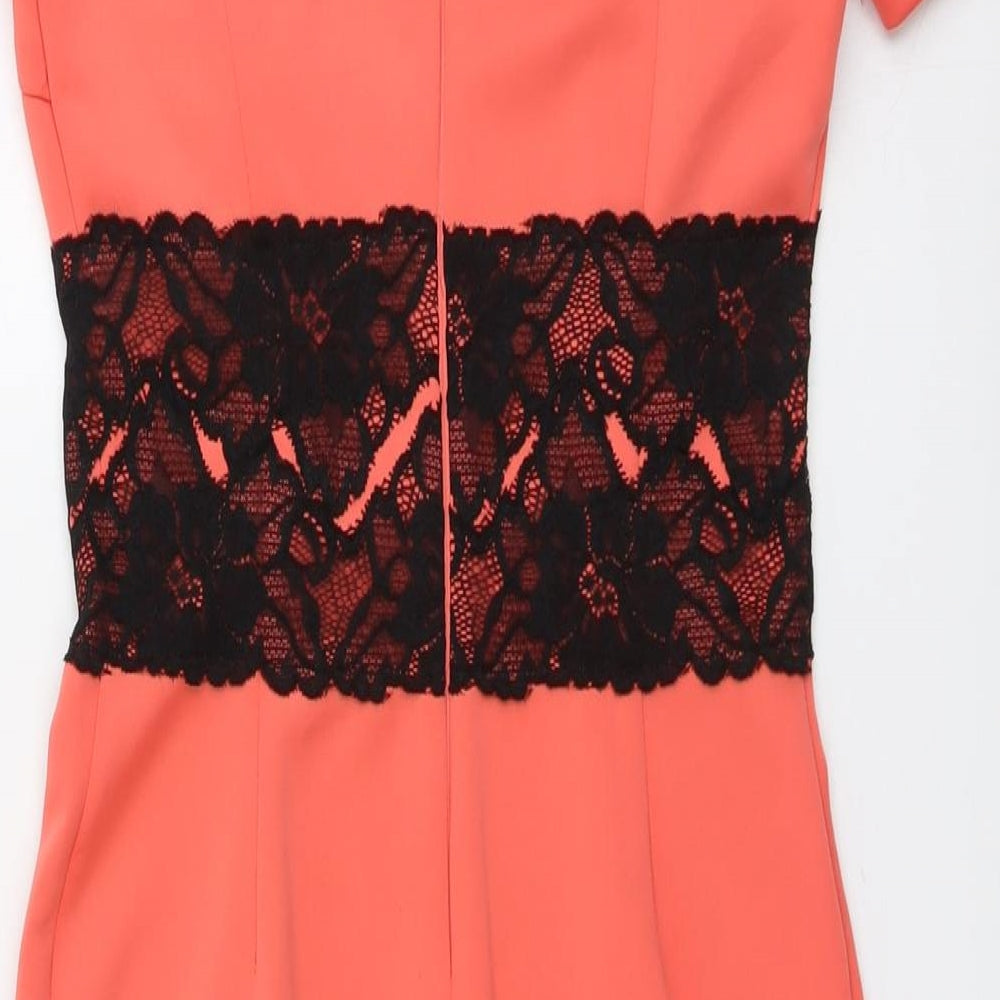 AX Paris Womens Orange Polyester Bodycon Size 10 Round Neck Zip