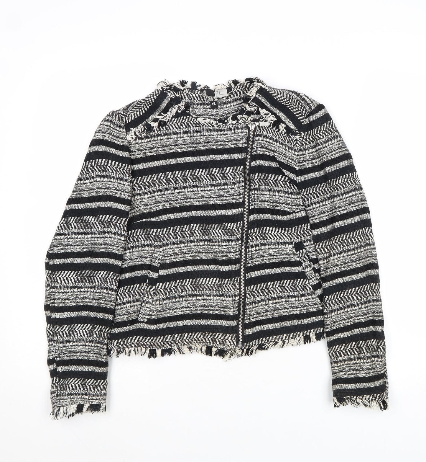 Divided by H&M Womens Multicoloured Striped Biker Jacket Size 12 Zip