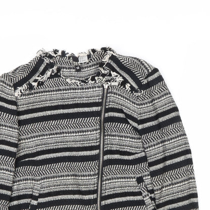 Divided by H&M Womens Multicoloured Striped Biker Jacket Size 12 Zip
