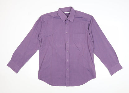 Simon Taylor Mens Purple Polyester Button-Up Size 15.5 Collared Button