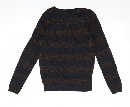Nine Savannah Miller Womens Multicoloured V-Neck Striped Viscose Pullover Jumper Size 10