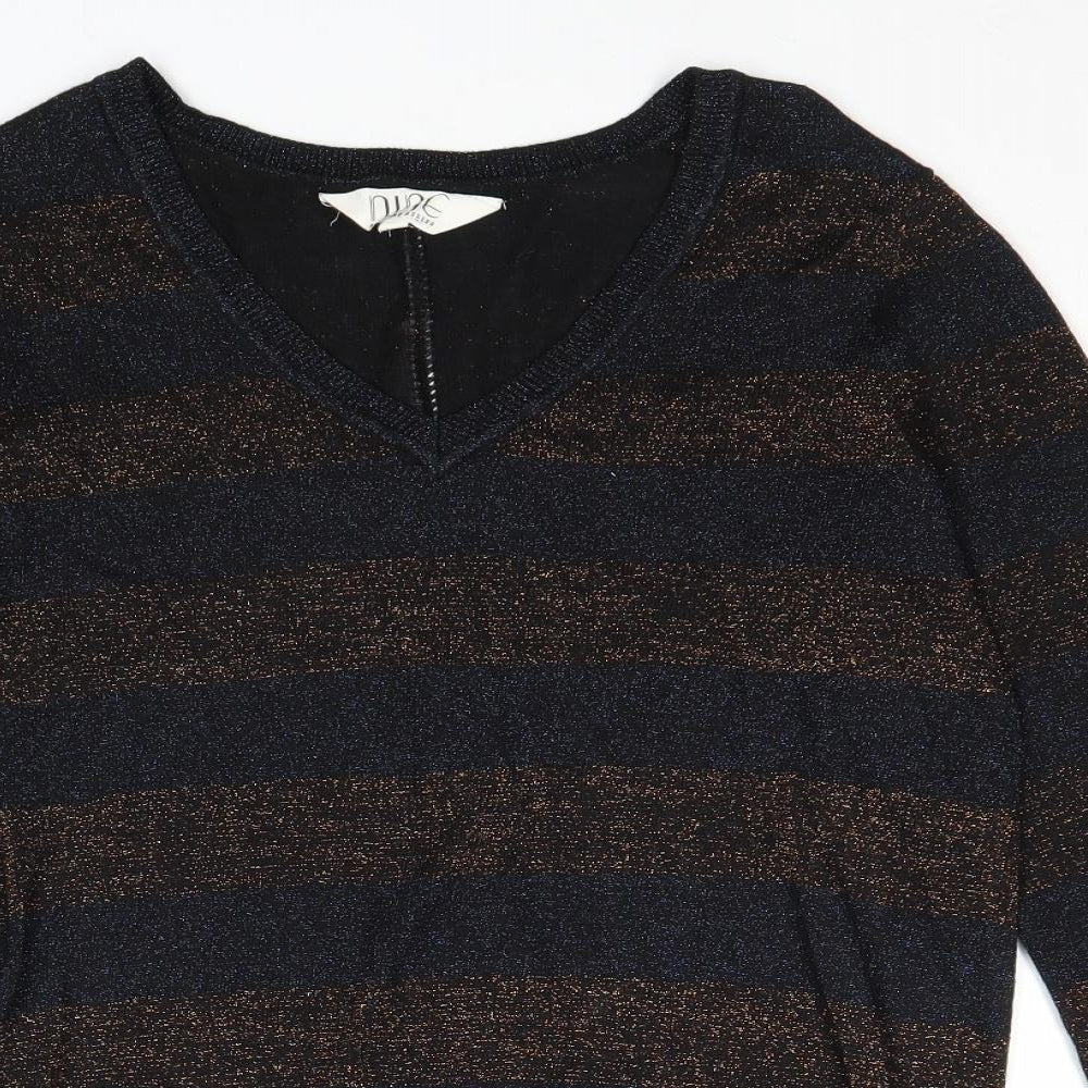 Nine Savannah Miller Womens Multicoloured V-Neck Striped Viscose Pullover Jumper Size 10