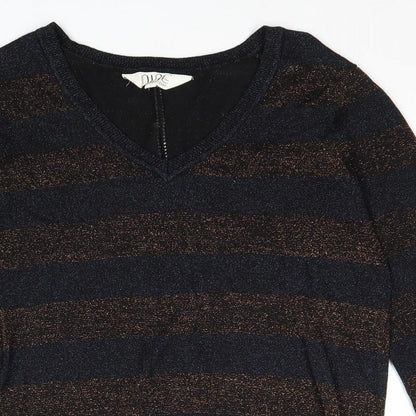 Nine Savannah Miller Womens Multicoloured V-Neck Striped Viscose Pullover Jumper Size 10