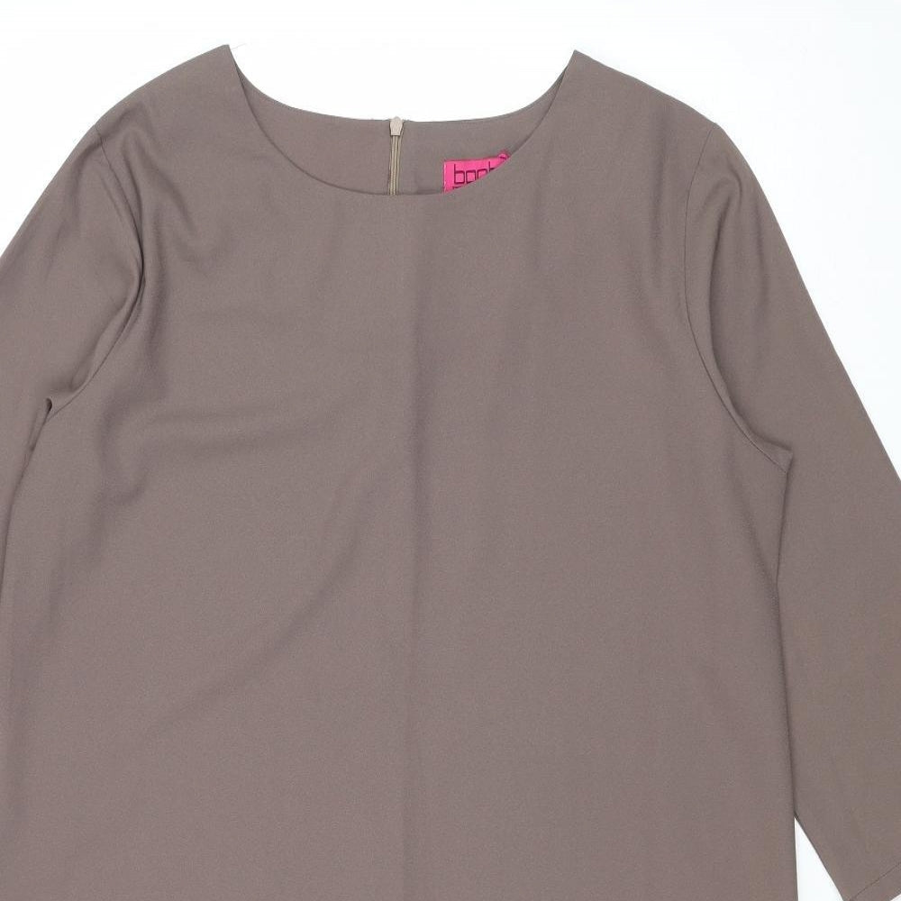 Boohoo Womens Brown Polyester A-Line Size 14 Round Neck Zip