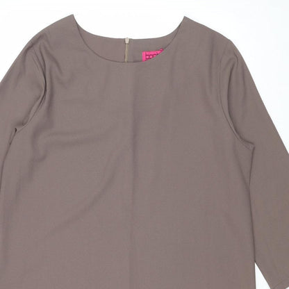 Boohoo Womens Brown Polyester A-Line Size 14 Round Neck Zip