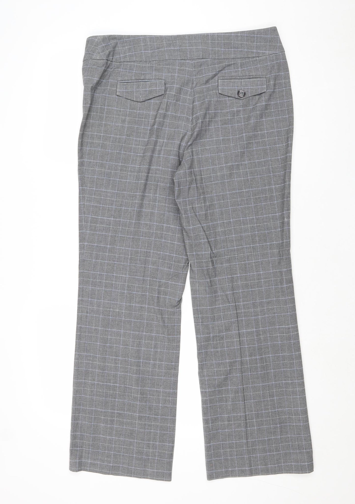 CC Womens Grey Plaid Polyester Trousers Size 14 Regular Zip