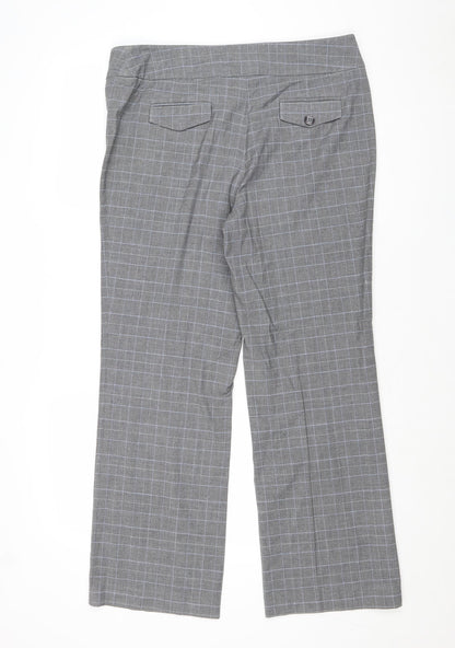 CC Womens Grey Plaid Polyester Trousers Size 14 Regular Zip