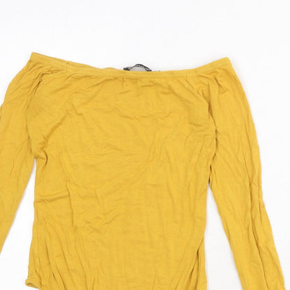 PRETTYLITTLETHING Womens Yellow Viscose Bodysuit One-Piece Size 10 Snap