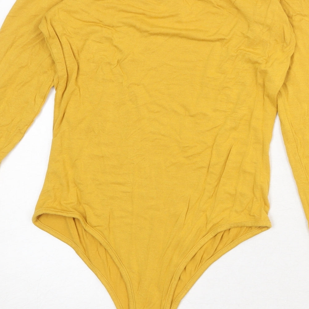PRETTYLITTLETHING Womens Yellow Viscose Bodysuit One-Piece Size 10 Snap