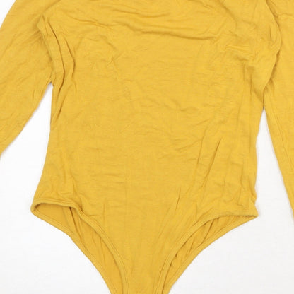 PRETTYLITTLETHING Womens Yellow Viscose Bodysuit One-Piece Size 10 Snap