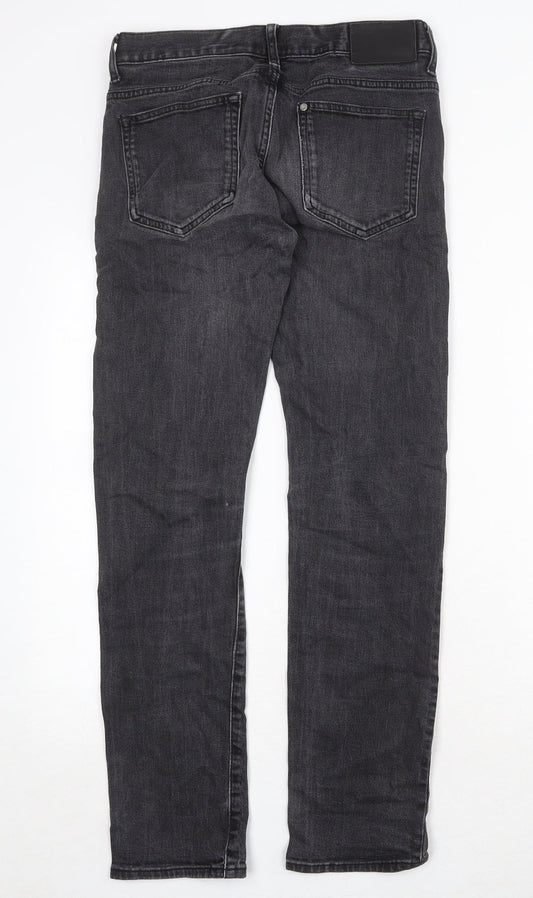H&M Mens Black Cotton Straight Jeans Size 30 in Slim Button