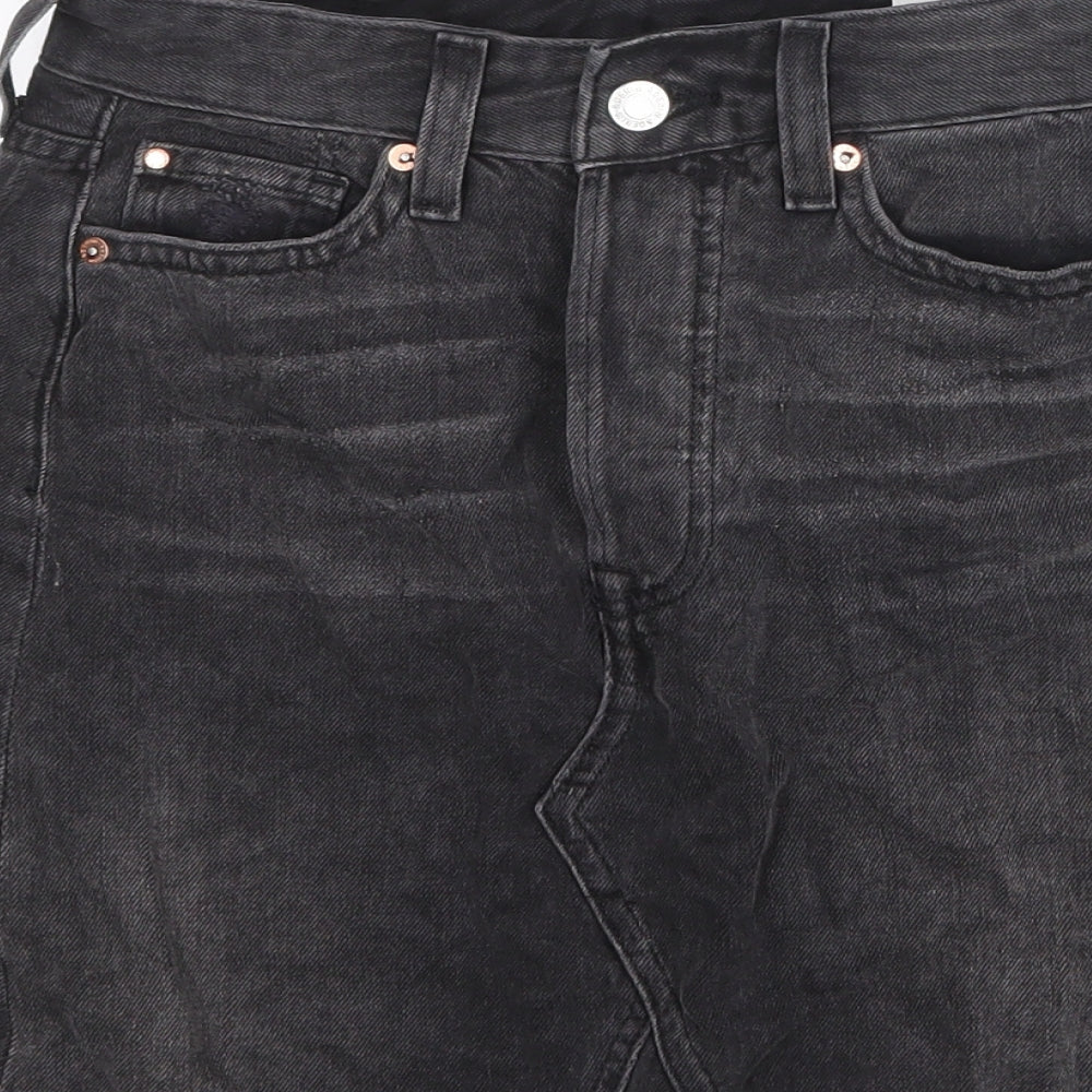 H&M Womens Black Cotton A-Line Skirt Size 6 Zip