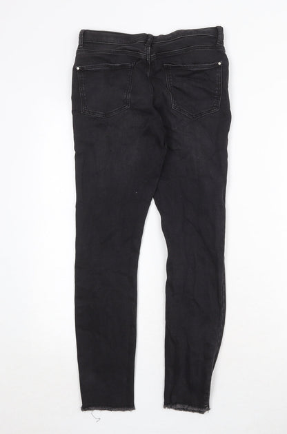 River Island Girls Black Cotton Skinny Jeans Size 12 Years Regular Zip - Distressed