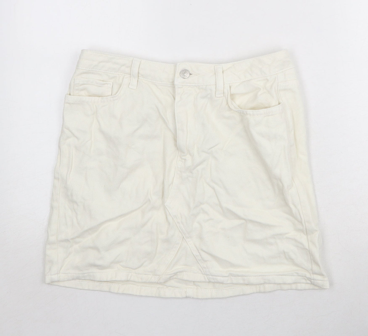 New Look Womens Ivory Cotton A-Line Skirt Size 12 Zip