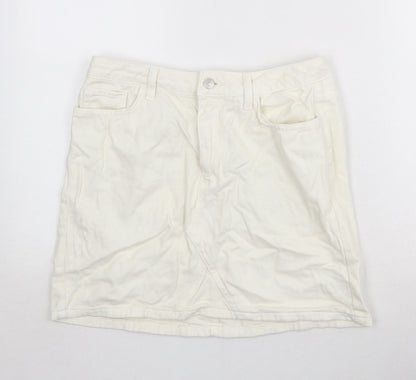New Look Womens Ivory Cotton A-Line Skirt Size 12 Zip