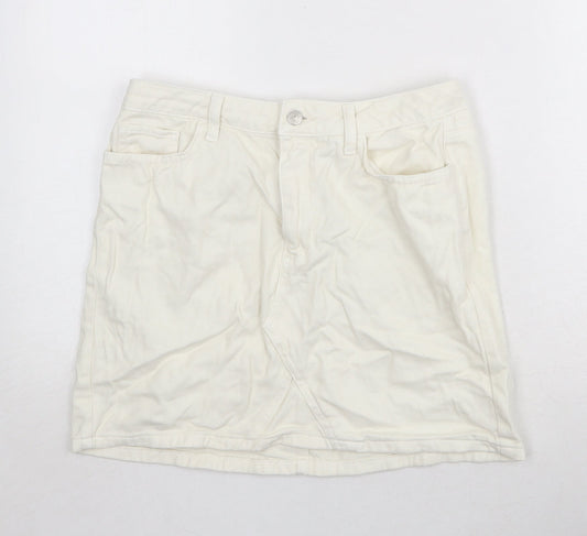 New Look Womens Ivory Cotton A-Line Skirt Size 12 Zip
