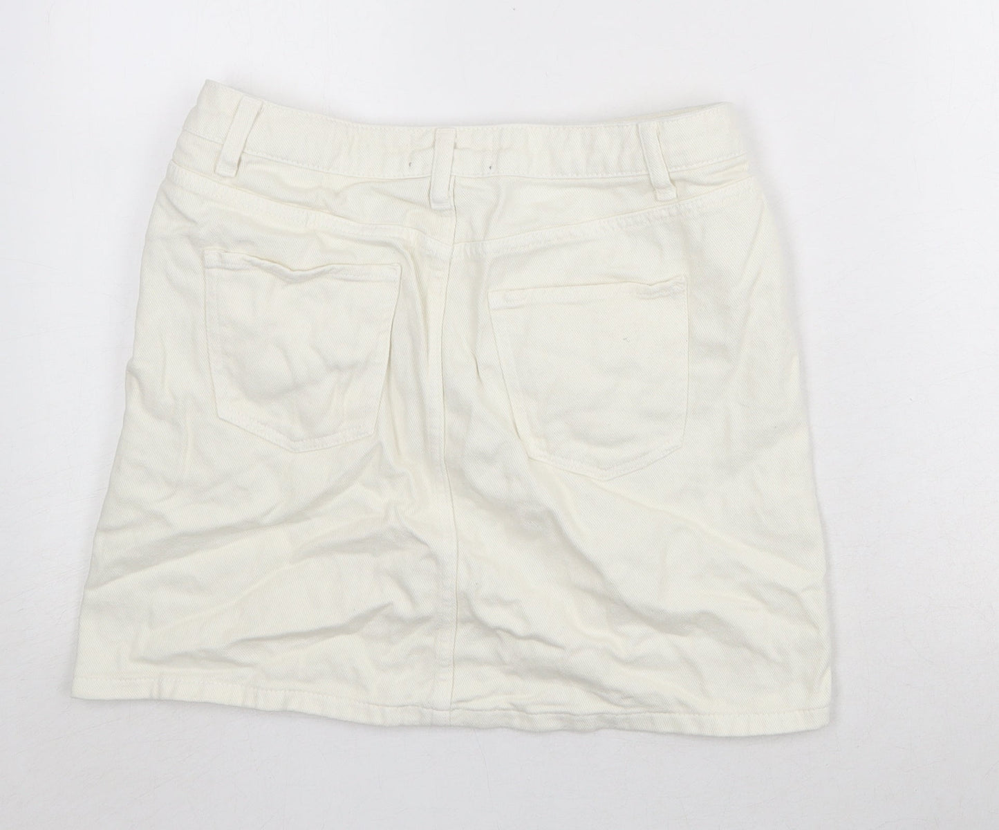 New Look Womens Ivory Cotton A-Line Skirt Size 12 Zip