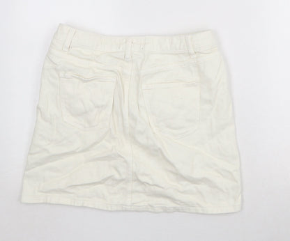New Look Womens Ivory Cotton A-Line Skirt Size 12 Zip
