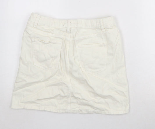 New Look Womens Ivory Cotton A-Line Skirt Size 12 Zip