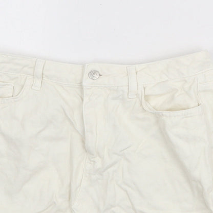 New Look Womens Ivory Cotton A-Line Skirt Size 12 Zip