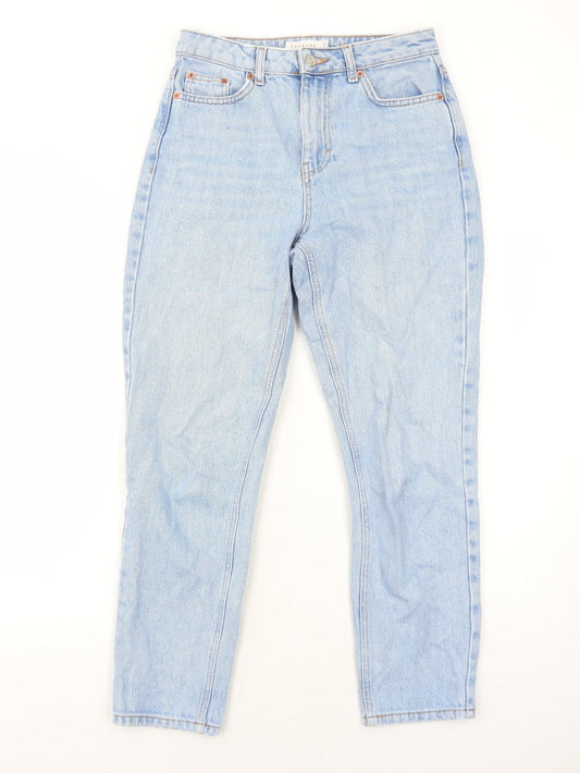 Topshop Womens Blue Cotton Straight Jeans Size 6 L30 in Regular Zip