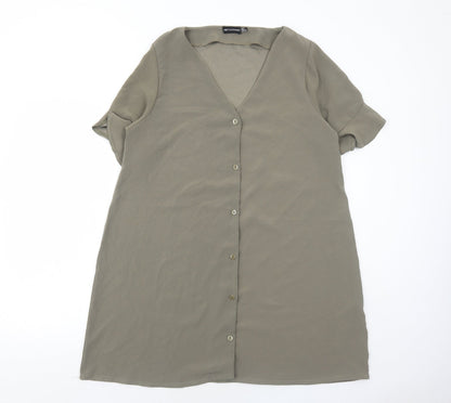 PRETTYLITTLETHING Womens Green Polyester A-Line Size 12 V-Neck Button