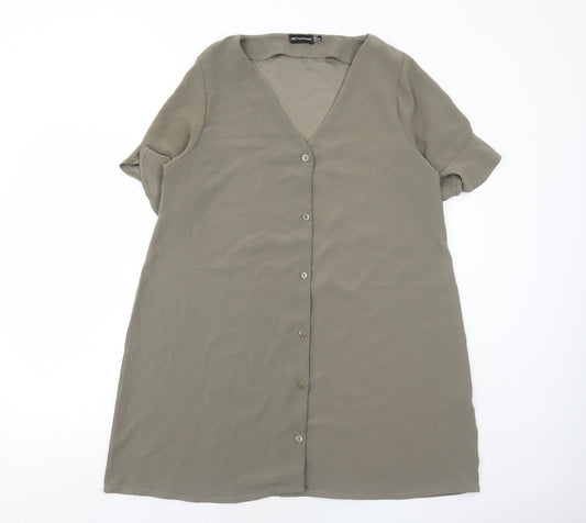 PRETTYLITTLETHING Womens Green Polyester A-Line Size 12 V-Neck Button