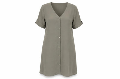 PRETTYLITTLETHING Womens Green Polyester A-Line Size 12 V-Neck Button