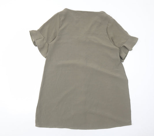 PRETTYLITTLETHING Womens Green Polyester A-Line Size 12 V-Neck Button