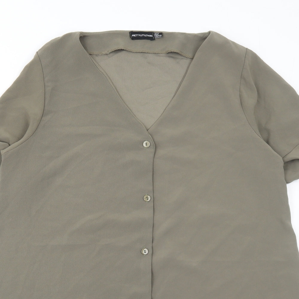 PRETTYLITTLETHING Womens Green Polyester A-Line Size 12 V-Neck Button