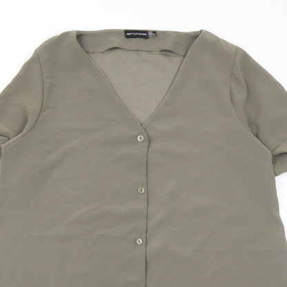 PRETTYLITTLETHING Womens Green Polyester A-Line Size 12 V-Neck Button