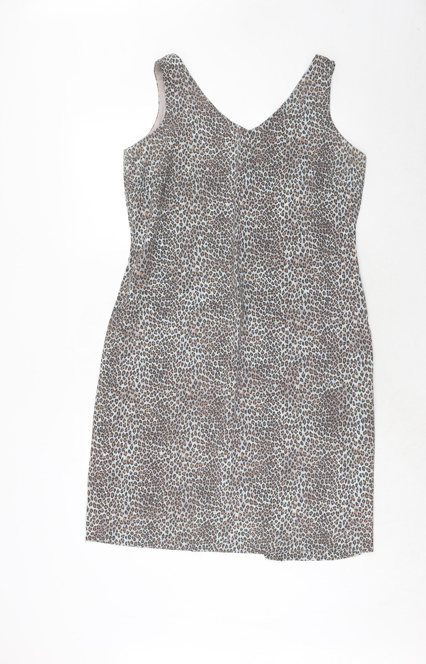 Annabelle London Womens Blue Animal Print Viscose A-Line Size 14 V-Neck Zip - Leopard Pattern