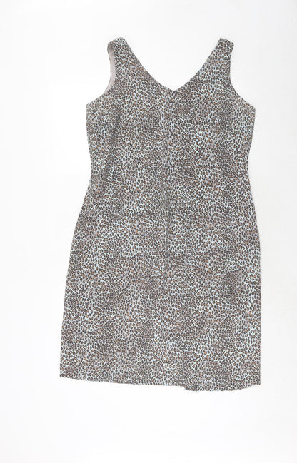 Annabelle London Womens Blue Animal Print Viscose A-Line Size 14 V-Neck Zip - Leopard Pattern