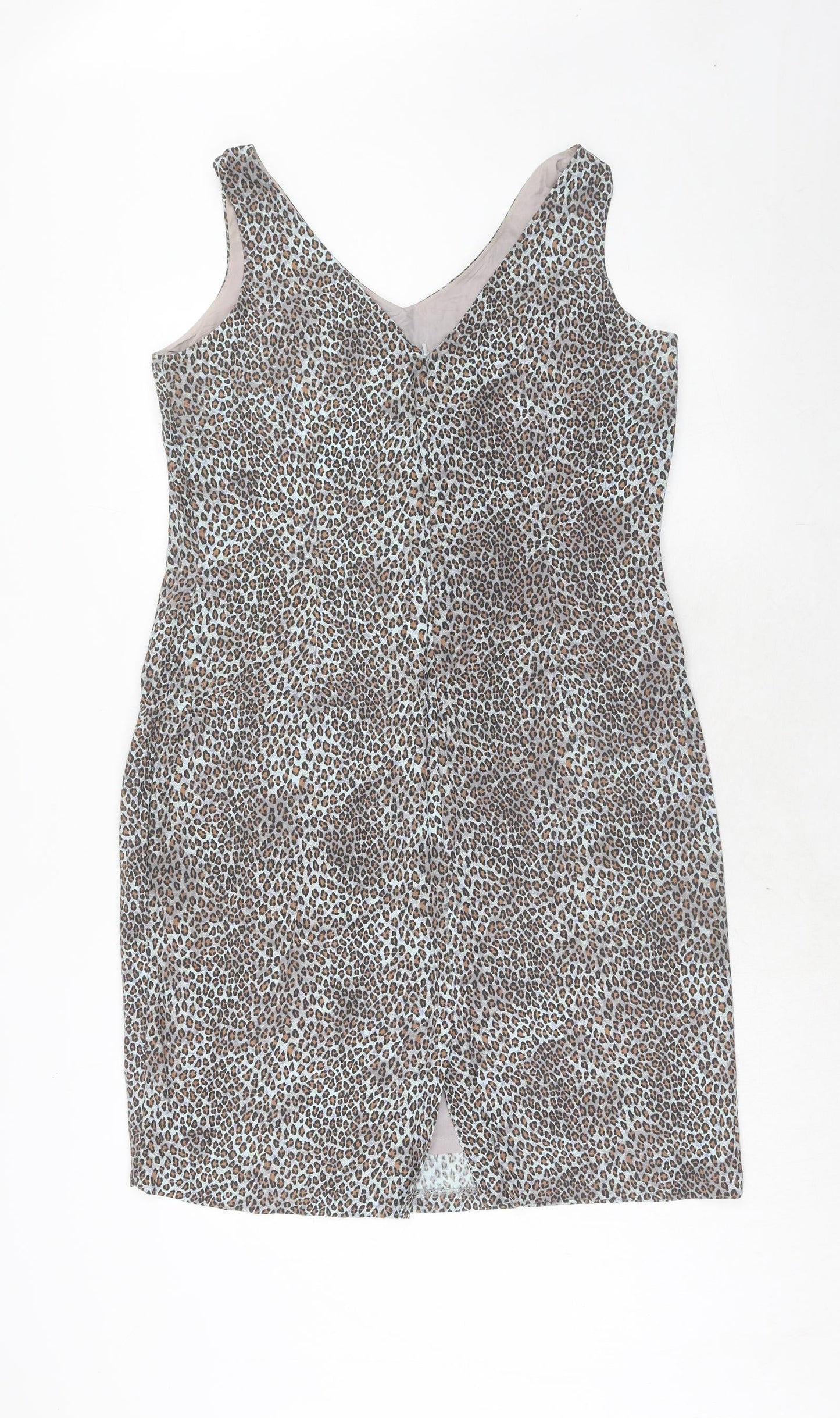 Annabelle London Womens Blue Animal Print Viscose A-Line Size 14 V-Neck Zip - Leopard Pattern