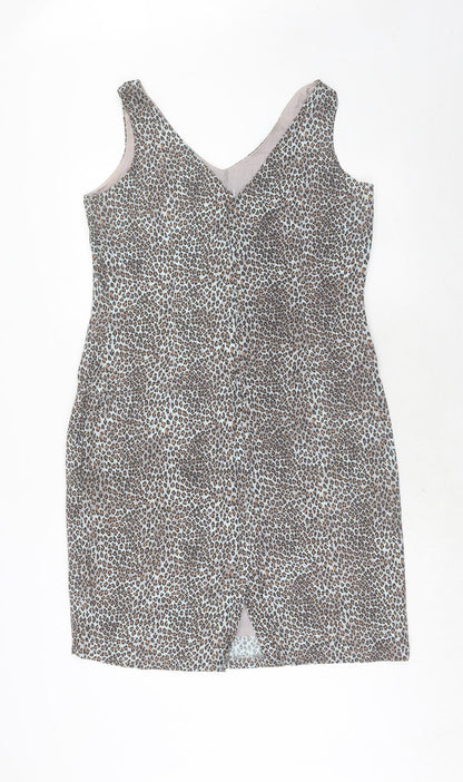 Annabelle London Womens Blue Animal Print Viscose A-Line Size 14 V-Neck Zip - Leopard Pattern