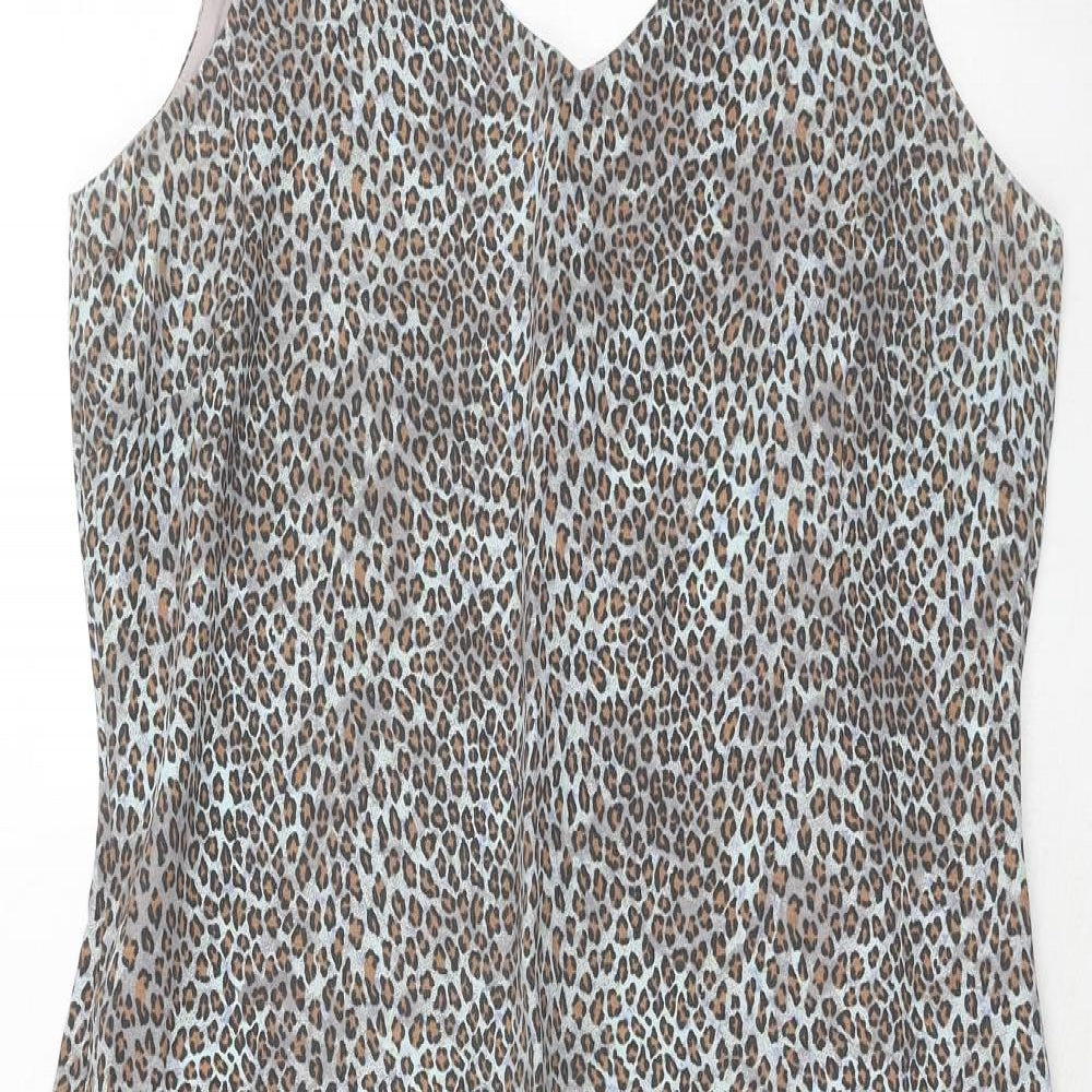 Annabelle London Womens Blue Animal Print Viscose A-Line Size 14 V-Neck Zip - Leopard Pattern