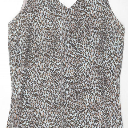 Annabelle London Womens Blue Animal Print Viscose A-Line Size 14 V-Neck Zip - Leopard Pattern