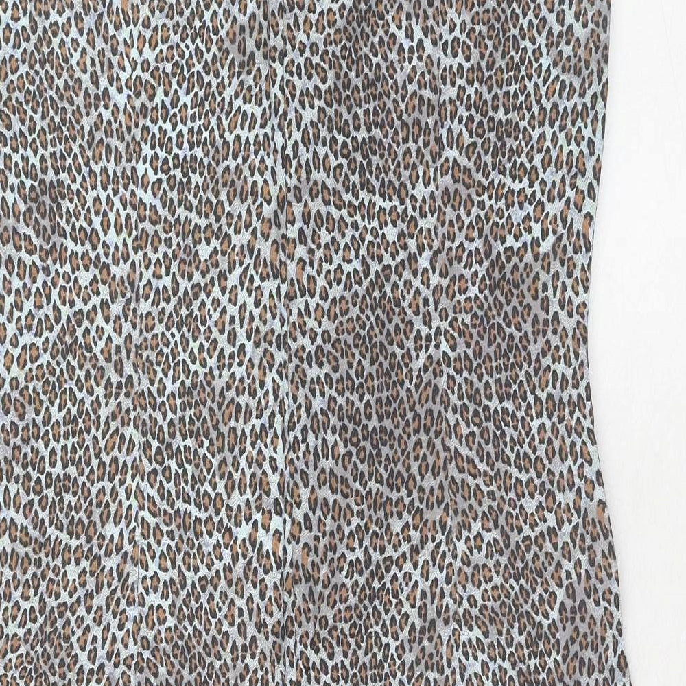 Annabelle London Womens Blue Animal Print Viscose A-Line Size 14 V-Neck Zip - Leopard Pattern