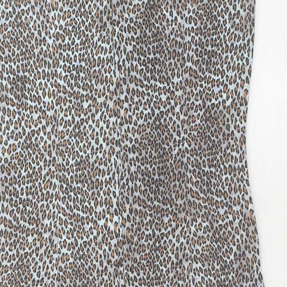 Annabelle London Womens Blue Animal Print Viscose A-Line Size 14 V-Neck Zip - Leopard Pattern