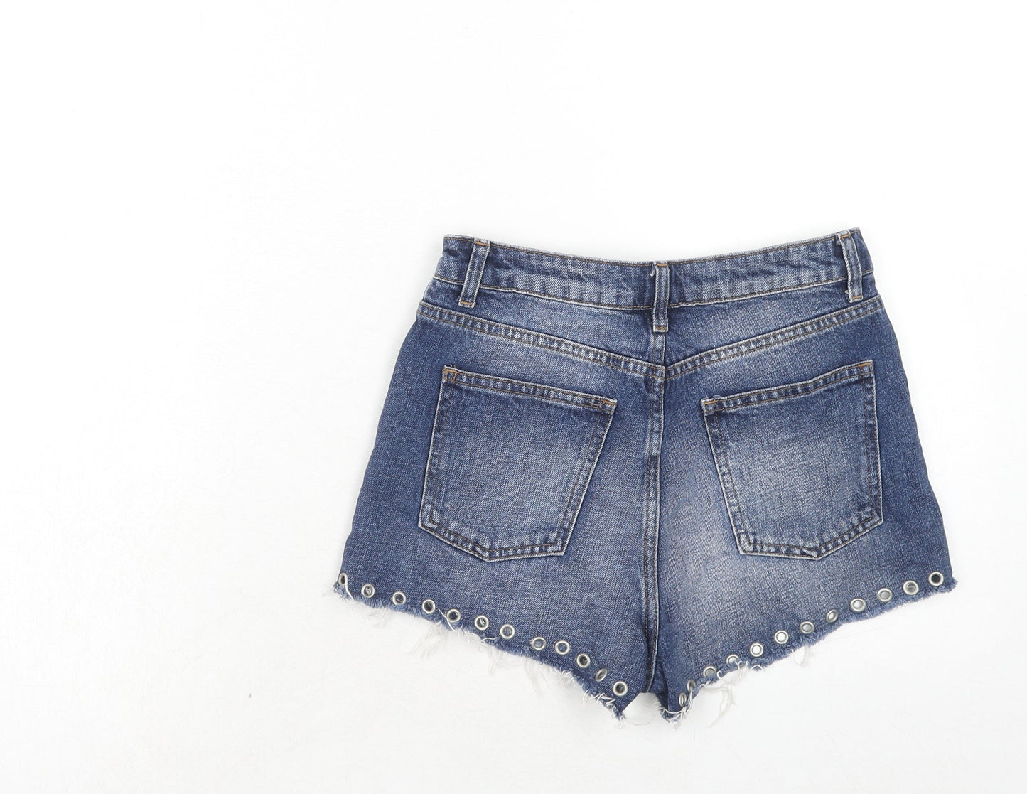 Topshop Womens Blue Cotton Cut-Off Shorts Size 8 Regular Zip - Eyelet Detail