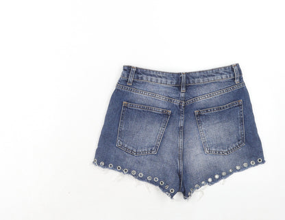 Topshop Womens Blue Cotton Cut-Off Shorts Size 8 Regular Zip - Eyelet Detail